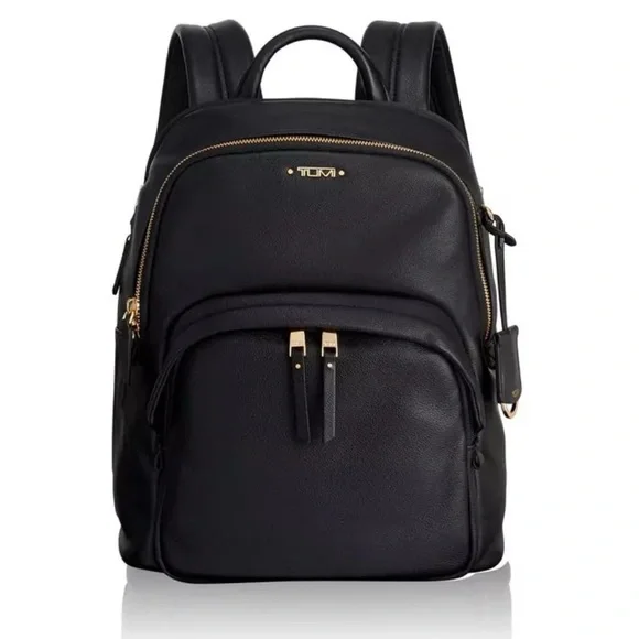 Tumi Voyageur Dori Black Leather Backpack with Gold Hardware - Picture 1 of 8